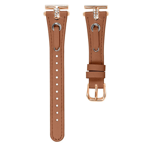 For Huawei Watch 2  /  GT 2 42mm  /  GT 3 42mm Genuine Cow Leather Watchband (Rose Gold Connector) - Brown - 1