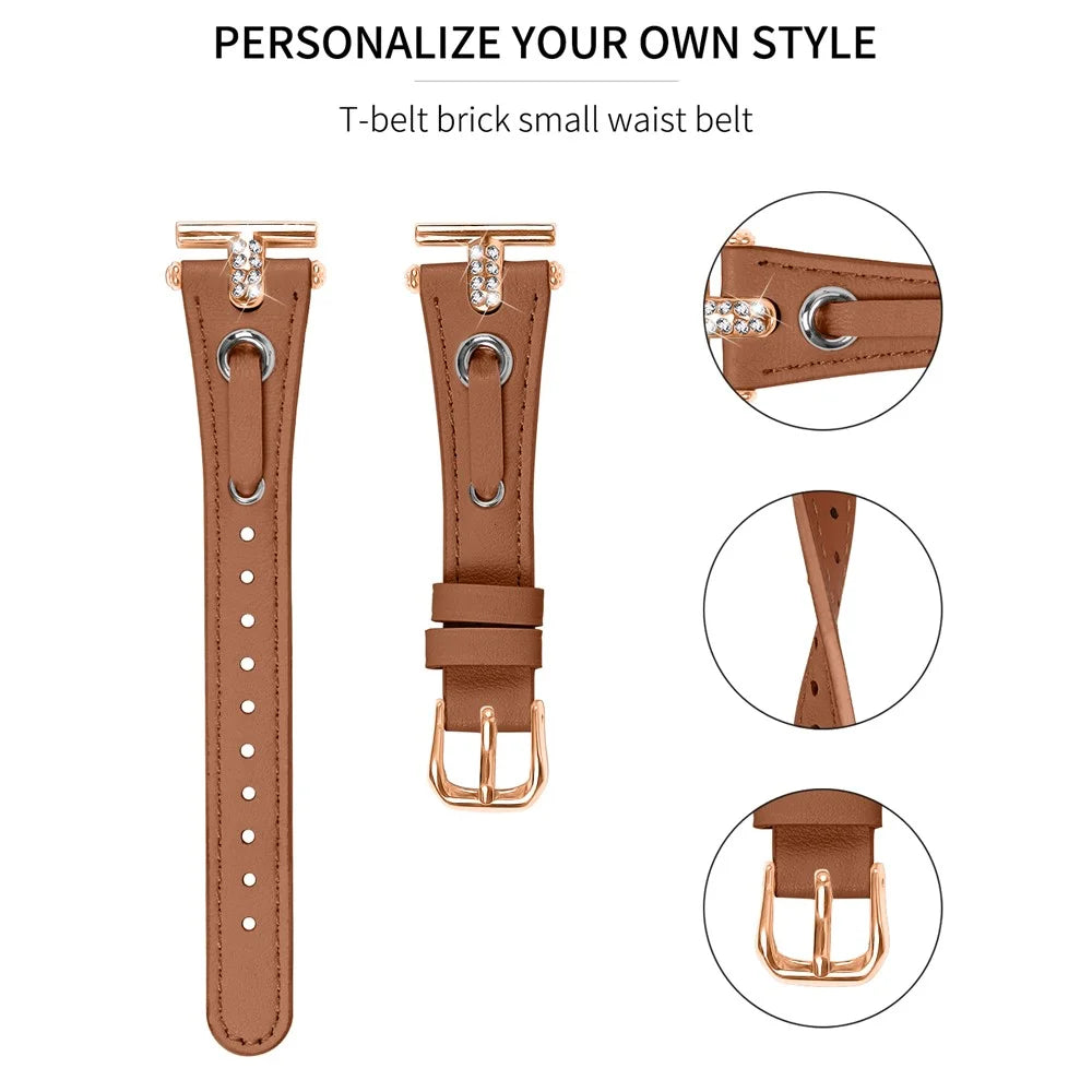 For Huawei Watch 2  /  GT 2 42mm  /  GT 3 42mm Genuine Cow Leather Watchband (Rose Gold Connector) - Brown - 2