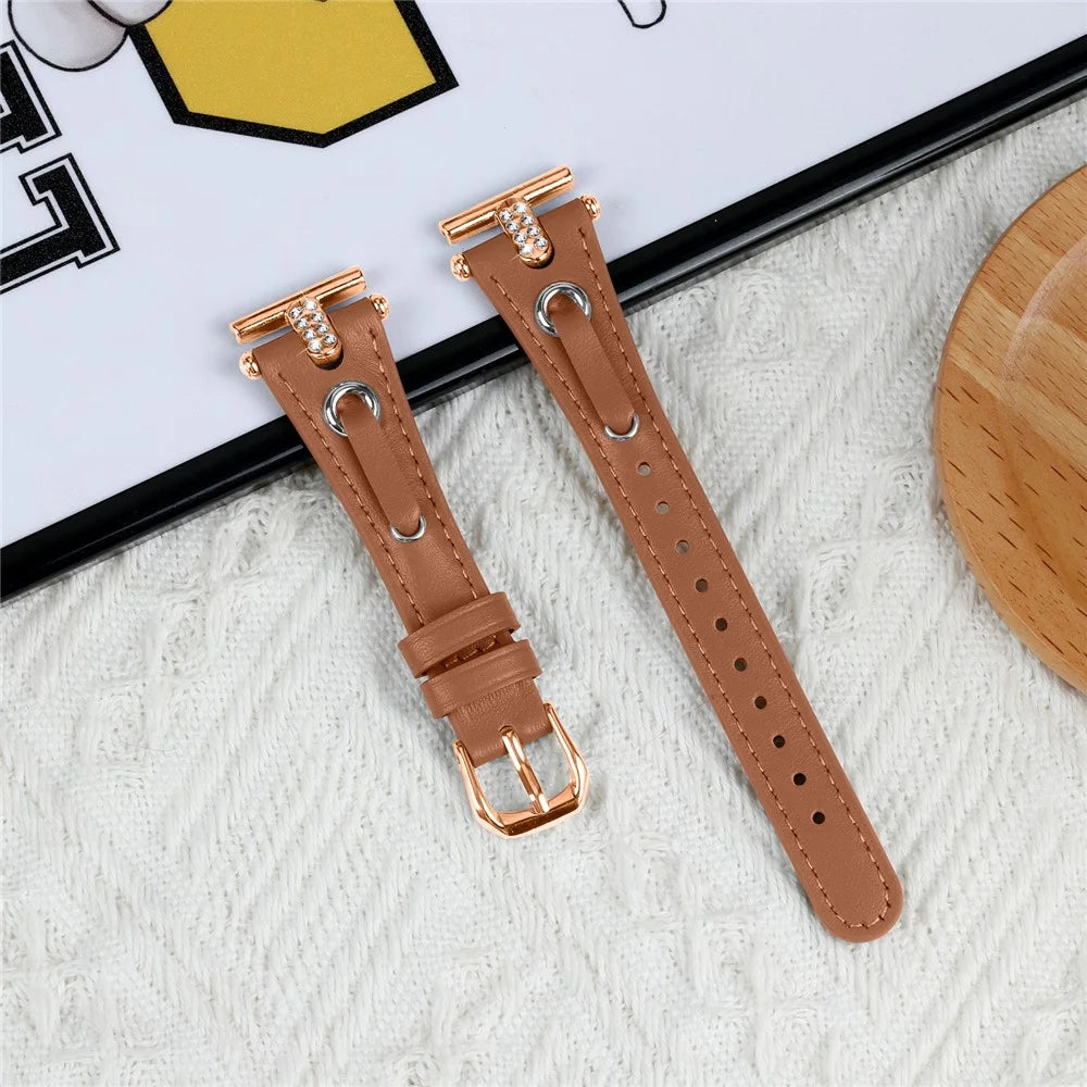 For Huawei Watch 2  /  GT 2 42mm  /  GT 3 42mm Genuine Cow Leather Watchband (Rose Gold Connector) - Brown - 3