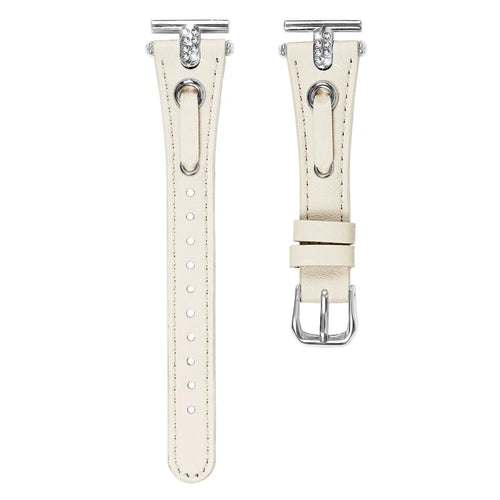 For Huawei Watch 2  /  GT 2 42mm  /  GT 3 42mm Watchband Genuine Cow Leather Wrist Strap (Silver Connector) - Apricot - 1