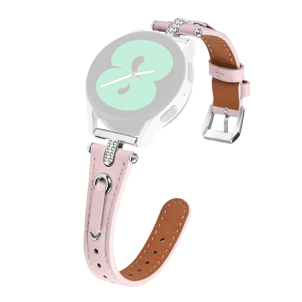 For Samsung Galaxy Watch 5 Pro / Watch 5 / Watch FE 40mm / Watch4 / Watch4 Classic Genuine Cow Leather Watch Strap (Silver Buckle) - Pink - 1