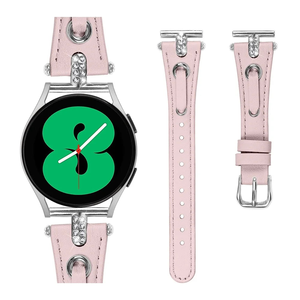 For Samsung Galaxy Watch 5 Pro / Watch 5 / Watch FE 40mm / Watch4 / Watch4 Classic Genuine Cow Leather Watch Strap (Silver Buckle) - Pink - 2
