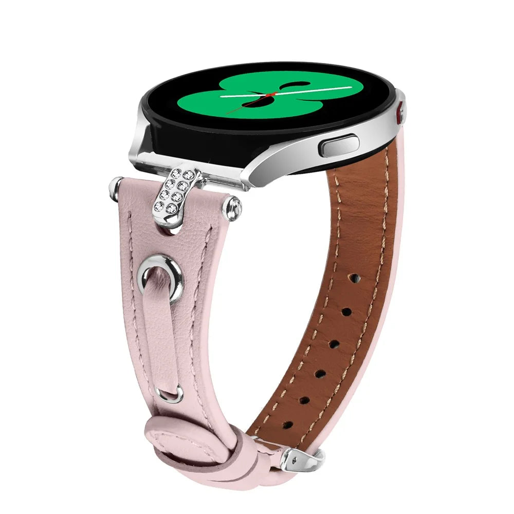 For Samsung Galaxy Watch 5 Pro / Watch 5 / Watch FE 40mm / Watch4 / Watch4 Classic Genuine Cow Leather Watch Strap (Silver Buckle) - Pink - 3
