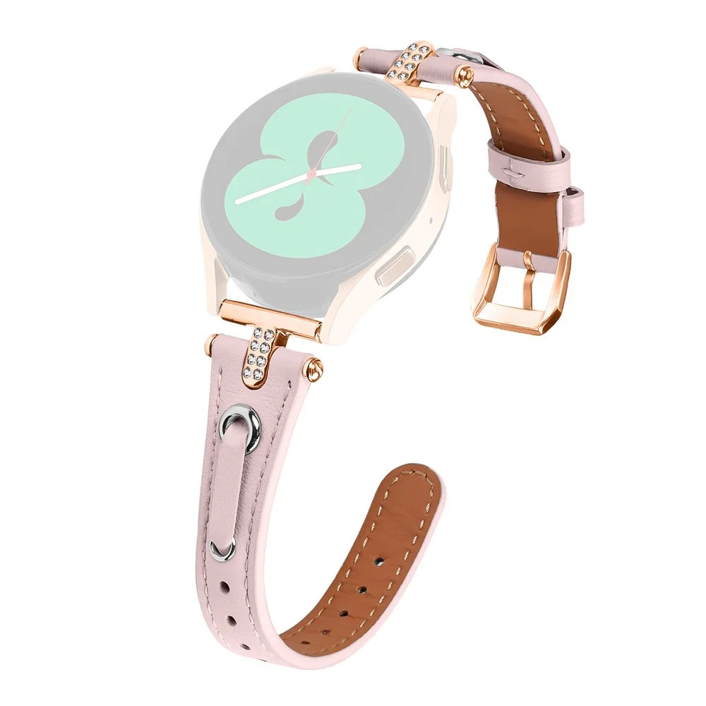 For Samsung Galaxy Watch 5 Pro / Watch 5 / Watch FE 40mm / Watch4 / Watch4 Classic Genuine Cow Leather Strap (Rose Gold Buckle) - Pink - 1