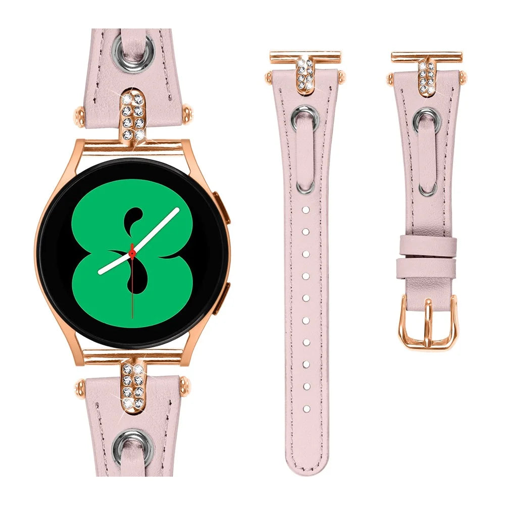For Samsung Galaxy Watch 5 Pro / Watch 5 / Watch FE 40mm / Watch4 / Watch4 Classic Genuine Cow Leather Strap (Rose Gold Buckle) - Pink - 2