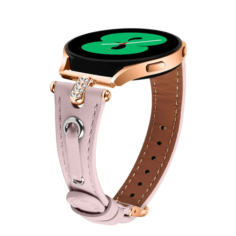 For Samsung Galaxy Watch 5 Pro / Watch 5 / Watch FE 40mm / Watch4 / Watch4 Classic Genuine Cow Leather Strap (Rose Gold Buckle) - Pink - 3
