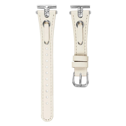 For Garmin Vivomove / Vivomove HR Watch Band Replacement Genuine Cow Leather Strap with Silver Buckle - Apricot - 1