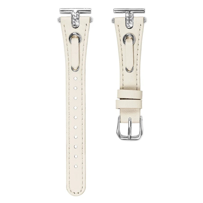 For Garmin Vivomove / Vivomove HR Watch Band Replacement Genuine Cow Leather Strap with Silver Buckle - Apricot - 1