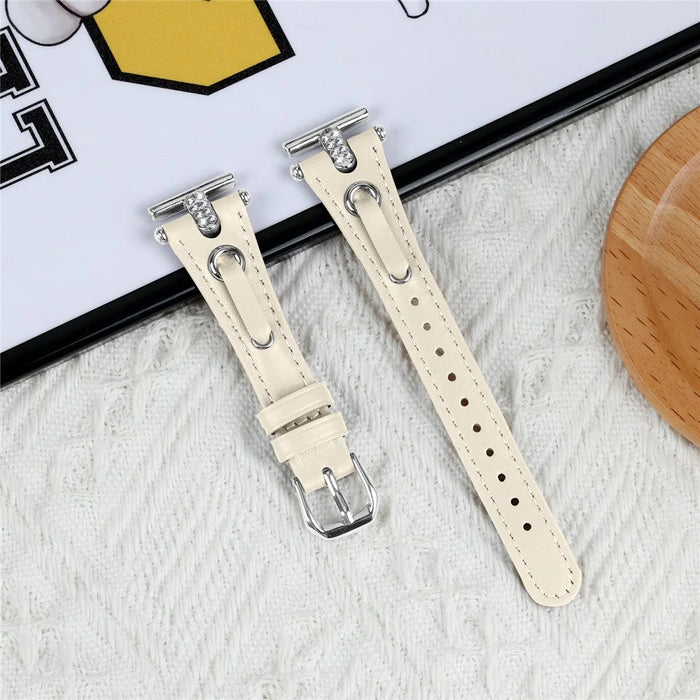 For Garmin Vivomove / Vivomove HR Watch Band Replacement Genuine Cow Leather Strap with Silver Buckle - Apricot - 3