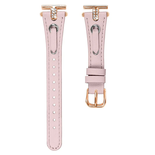 For Garmin Vivomove / Vivomove HR Watch Band Replacement Genuine Cow Leather Rose Gold Buckle Strap with Rhinestone Decor - Pink - 1