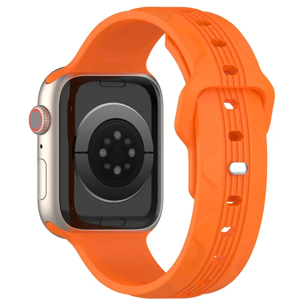 For Apple Watch Ultra 3 2 1 49mm / Series 11 10 46mm / 9 8 7 45mm / SE3 SE2 SE 6 5 4 44mm / 3 2 1 42mm Texture Silicone Watch Band - Orange - 1