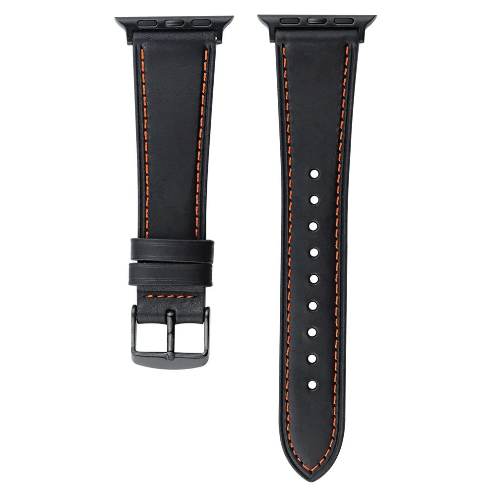 Watch Band for Apple Watch Series 11 10 42mm / 9 8 7 41mm / SE3 SE2 SE 6 5 4 40mm / 3 2 1 38mm Watch Strap Genuine Cow Leather Bracelet - Black 2 - 1