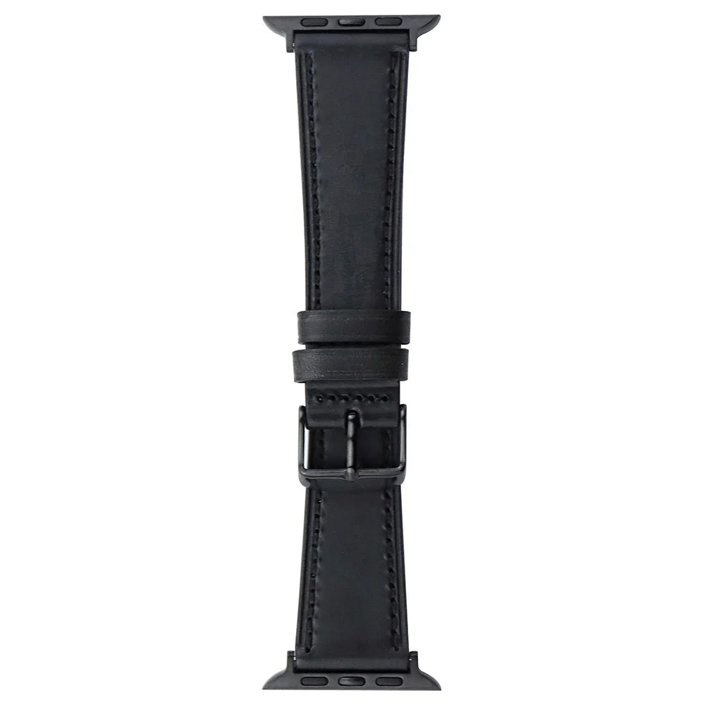 Watch Band for Apple Watch Series 11 10 42mm / 9 8 7 41mm / SE3 SE2 SE 6 5 4 40mm / 3 2 1 38mm Watch Strap Genuine Cow Leather Bracelet - Black 2 - 2
