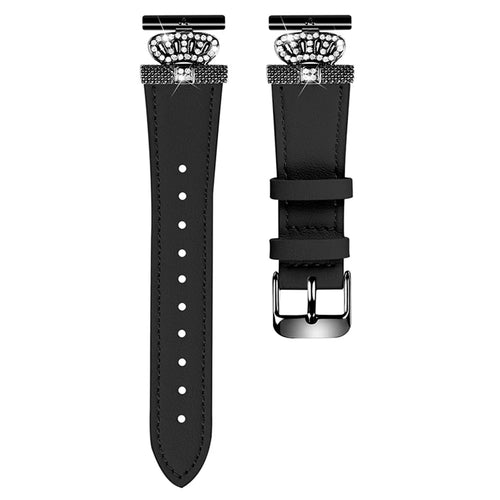 For Garmin Vivomove HR / Vivomove Cowhide Watch Band Crown Shape Connector Strap, Black Buckle - Black - 1