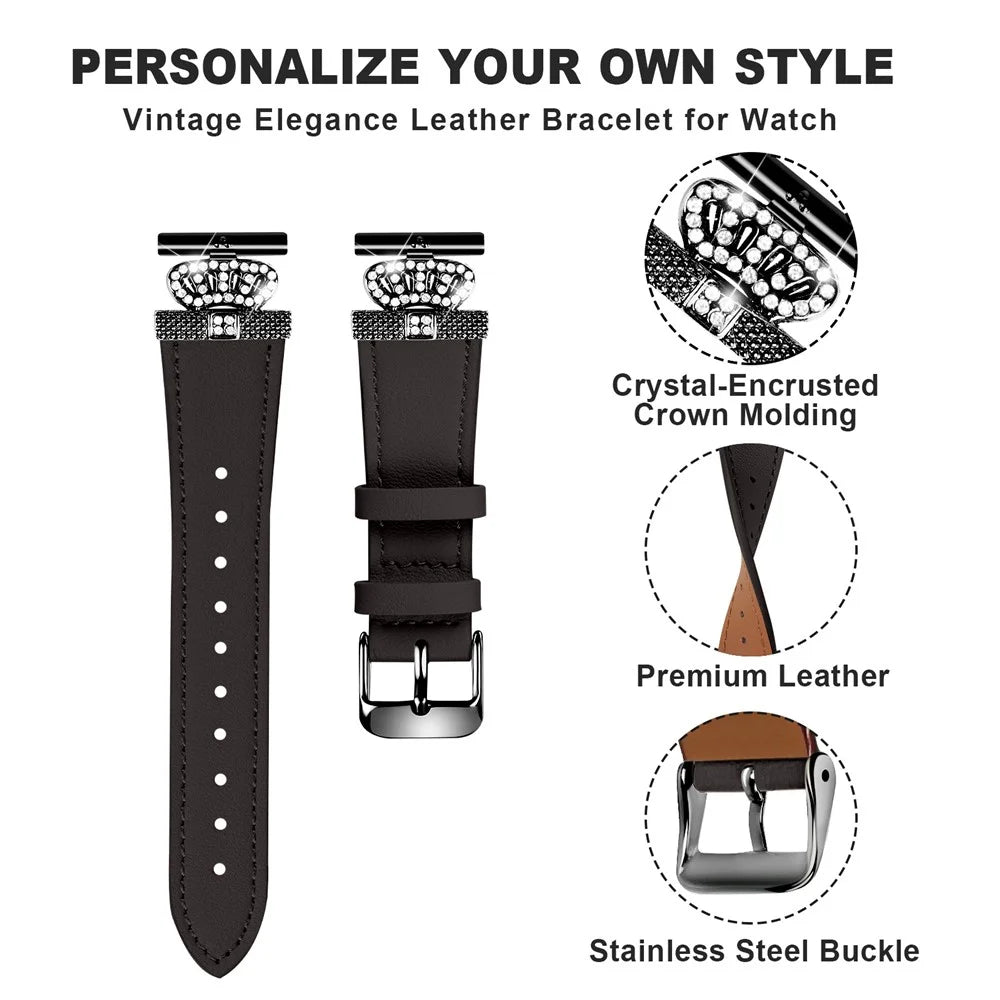 For Garmin Vivomove HR / Vivomove Cowhide Watch Band Crown Shape Connector Strap, Black Buckle - Black - 2