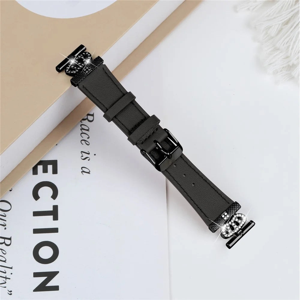 For Garmin Vivomove HR / Vivomove Cowhide Watch Band Crown Shape Connector Strap, Black Buckle - Black - 3