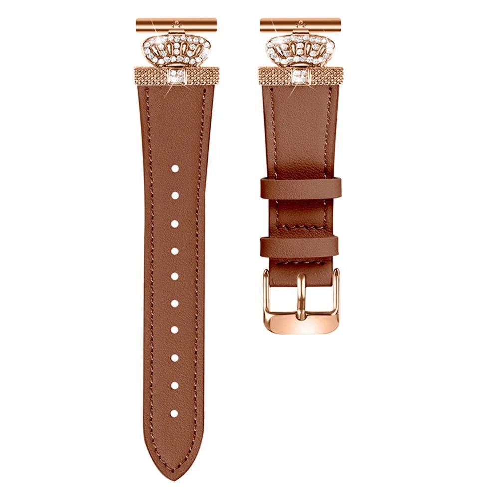 For Garmin Vivomove HR / Vivomove Watch Band Rhinestone Decor Cowhide Strap, Rose Gold Buckle - Brown - 1