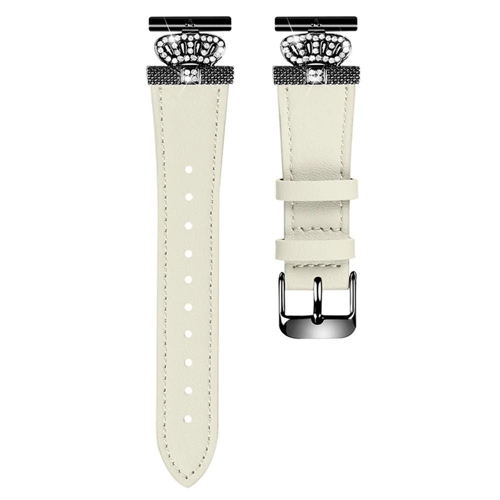 For Huami Amazfit Cheetah Pro Watch Strap Crown Design Cowhide Wrist Band, Black Buckle - Apricot - 1
