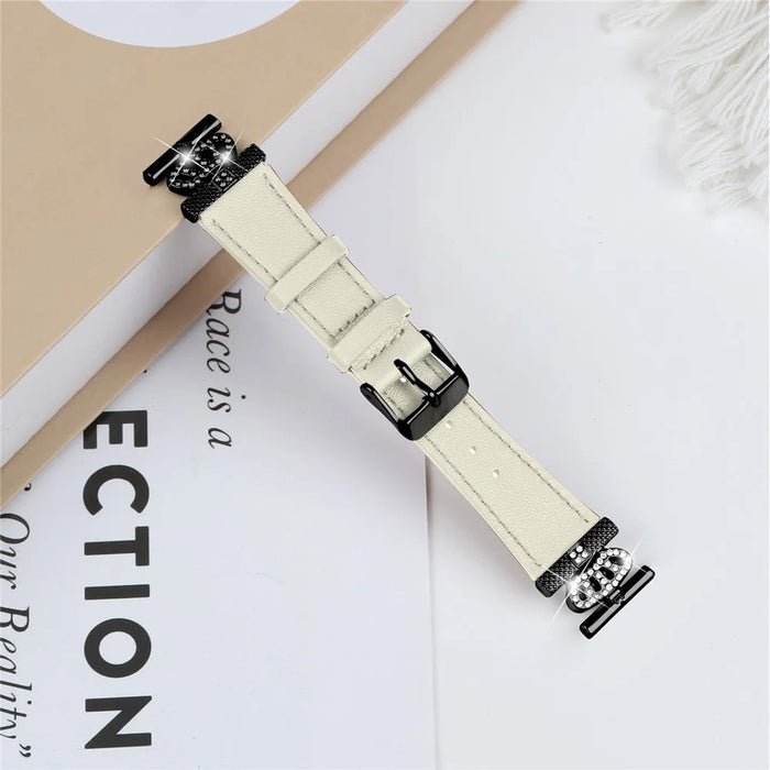 For Huami Amazfit Cheetah Pro Watch Strap Crown Design Cowhide Wrist Band, Black Buckle - Apricot - 3
