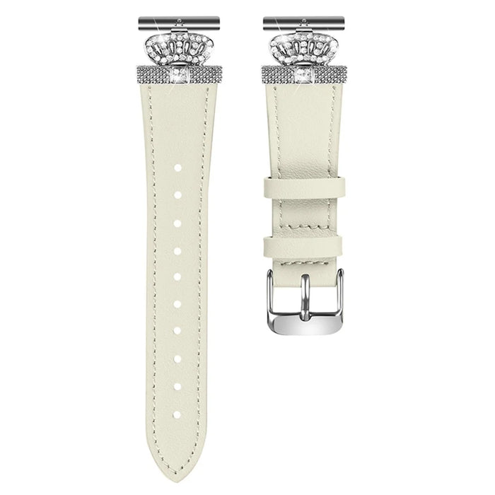 For Huami Amazfit Cheetah Pro Cowhide Strap Crown Design Wrist Band, Silver Buckle - Apricot - 1