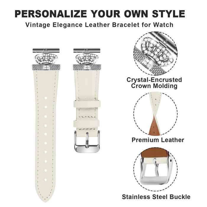 For Huami Amazfit Cheetah Pro Cowhide Strap Crown Design Wrist Band, Silver Buckle - Apricot - 2