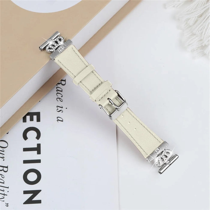 For Huami Amazfit Cheetah Pro Cowhide Strap Crown Design Wrist Band, Silver Buckle - Apricot - 3