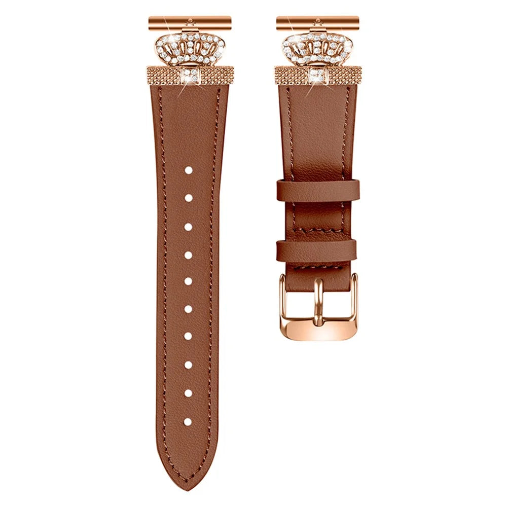 For Huami Amazfit Cheetah Pro Rhinestone Decor Strap Cowhide Wrist Band, Rose Gold Buckle - Brown - 1
