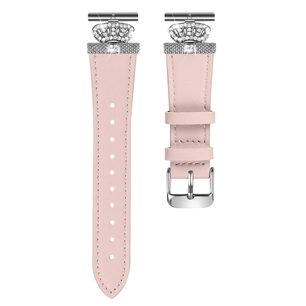 For Motorola Moto 360 42mm (2nd gen) Silver Buckle Watch Band Rhinestone Decor Cowhide Strap - Pink - 1
