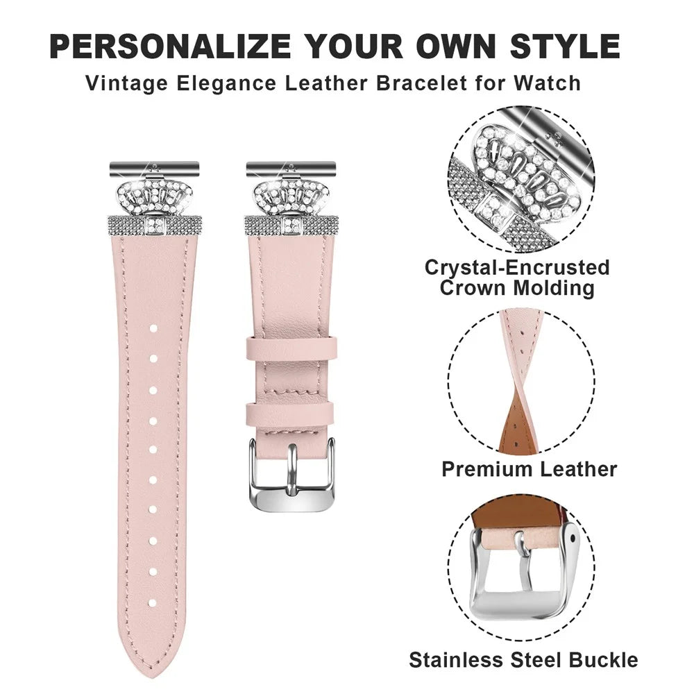 For Motorola Moto 360 42mm (2nd gen) Silver Buckle Watch Band Rhinestone Decor Cowhide Strap - Pink - 2