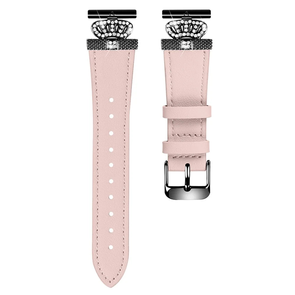 For Motorola Moto 360 42mm (2nd gen) Black Buckle Cowhide Strap Rhinestone Decor Watch Band - Pink - 1
