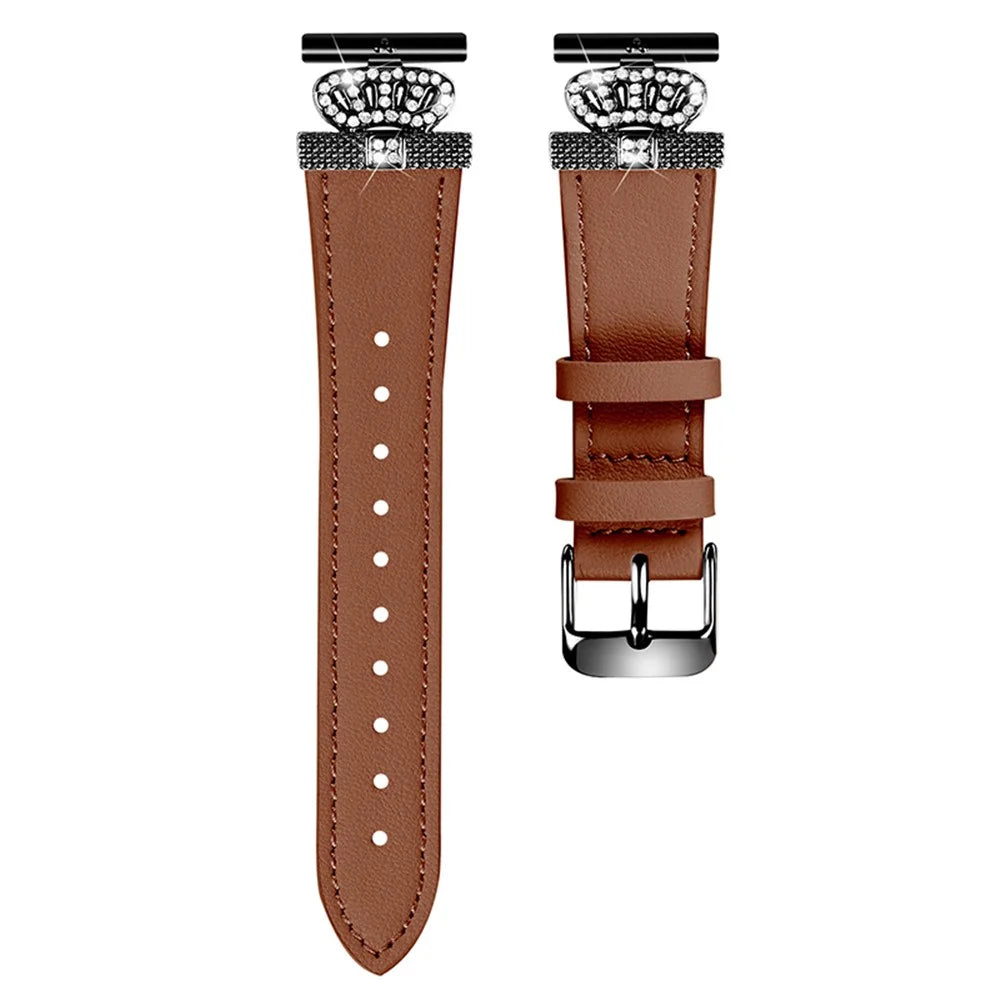 For Misfit Vapor Cowhide Watch Band Crown Shape Connector Replacement Strap, Black Buckle - Brown - 1