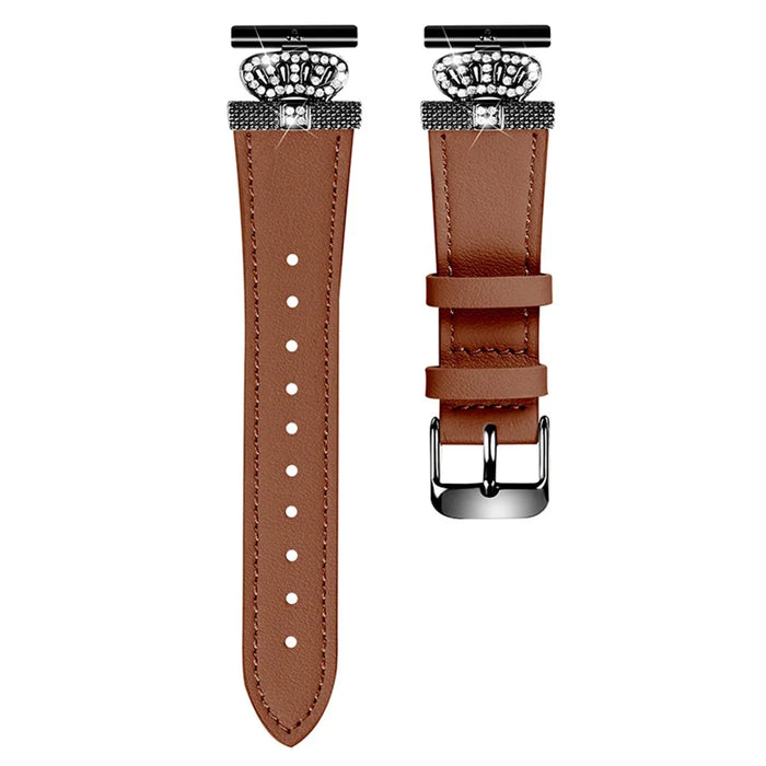 For Misfit Vapor Cowhide Watch Band Crown Shape Connector Replacement Strap, Black Buckle - Brown - 1