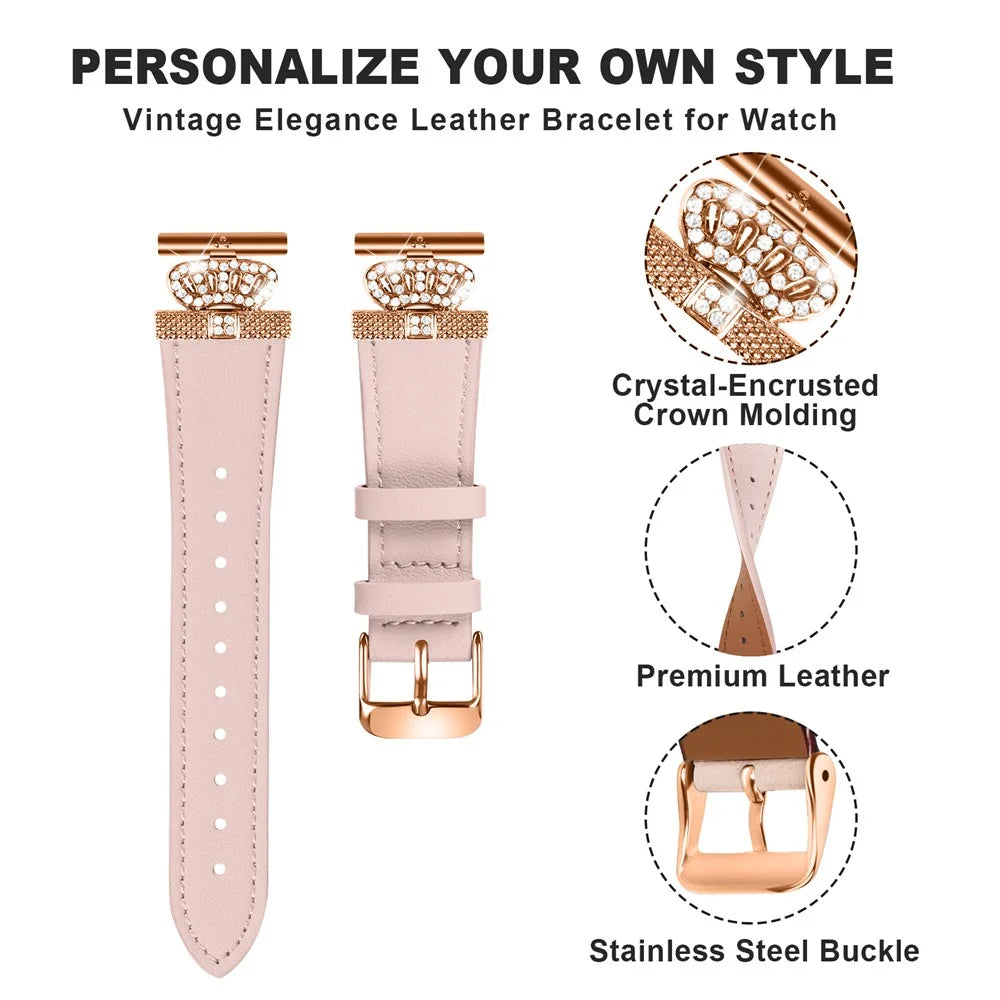 For Misfit Vapor Watch Band Crown Connector Cowhide Replacement Strap, Rose Gold Buckle - Pink - 2
