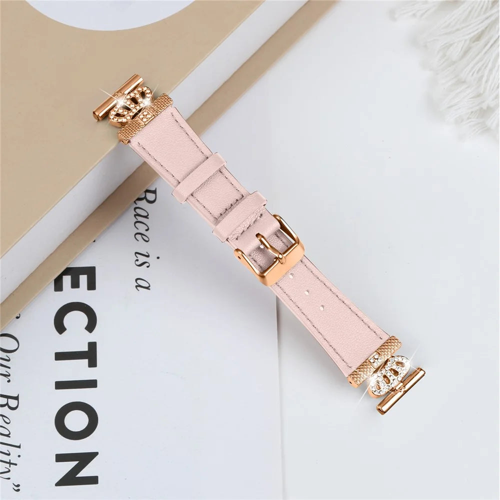 For Misfit Vapor Watch Band Crown Connector Cowhide Replacement Strap, Rose Gold Buckle - Pink - 3