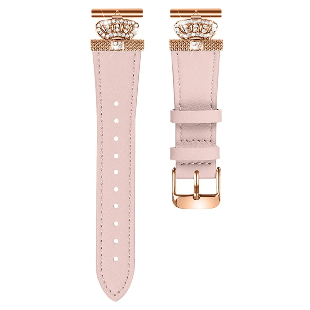 For Pebble Time Round / Pebble 2 Rose Gold Buckle Cowhide Band Metal Connector Watch Strap - Pink - 1