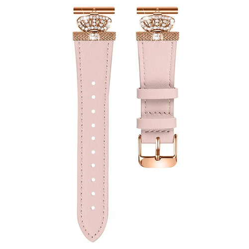 For Pebble Time Round / Pebble 2 Rose Gold Buckle Cowhide Band Metal Connector Watch Strap - Pink - 1