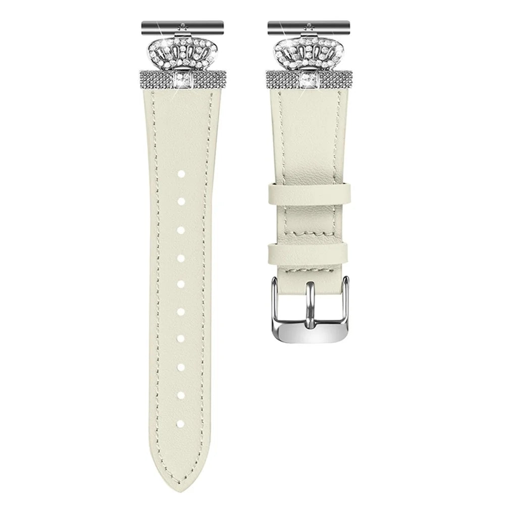 For Garmin Forerunner 645 / 645 Music Cowhide Band with Silver Buckle Rhinestone Decor Replace Strap - Apricot - 1