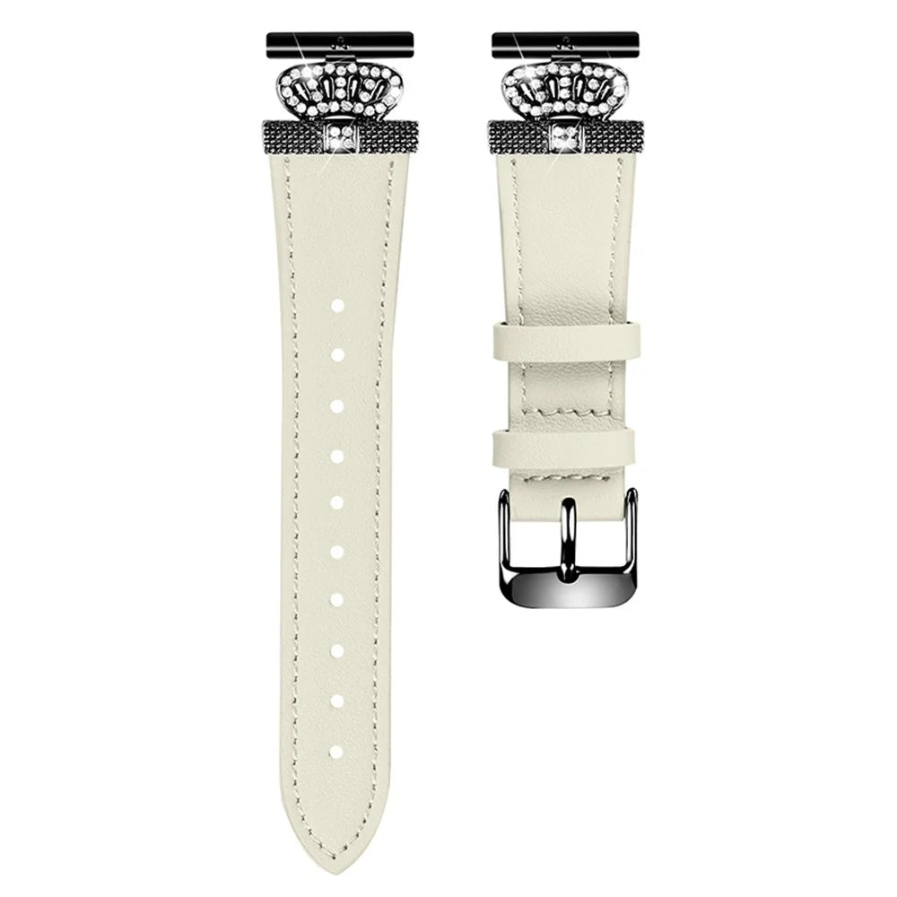 For Garmin Forerunner 645 / 645 Music Cowhide Strap with Black Buckle Rhinestone Decor Wrist Band - Apricot - 1