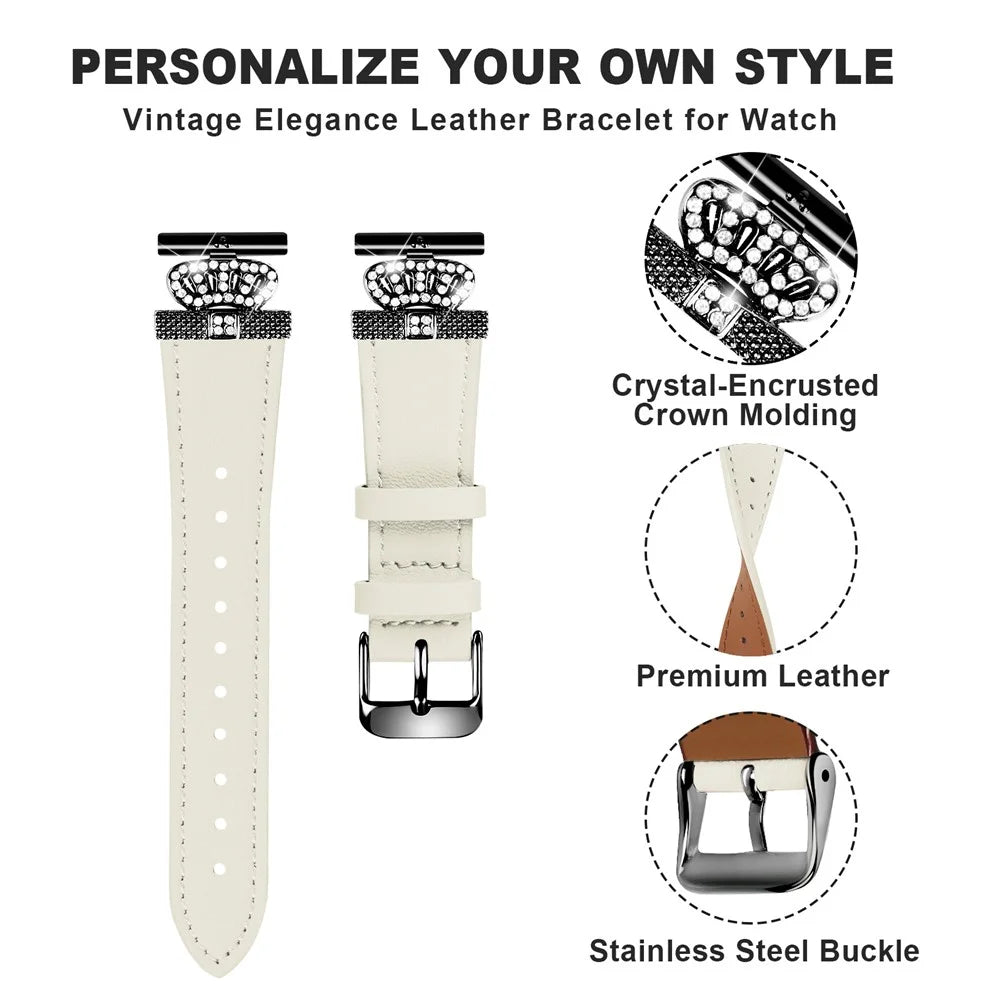 For Garmin Forerunner 645 / 645 Music Cowhide Strap with Black Buckle Rhinestone Decor Wrist Band - Apricot - 2
