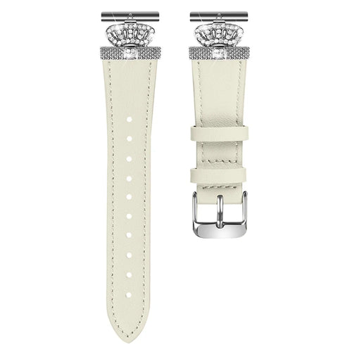 For Garmin Forerunner 245 / 245 Music Silver Buckle Cowhide Band Crown Design Wrist Strap - Apricot - 1