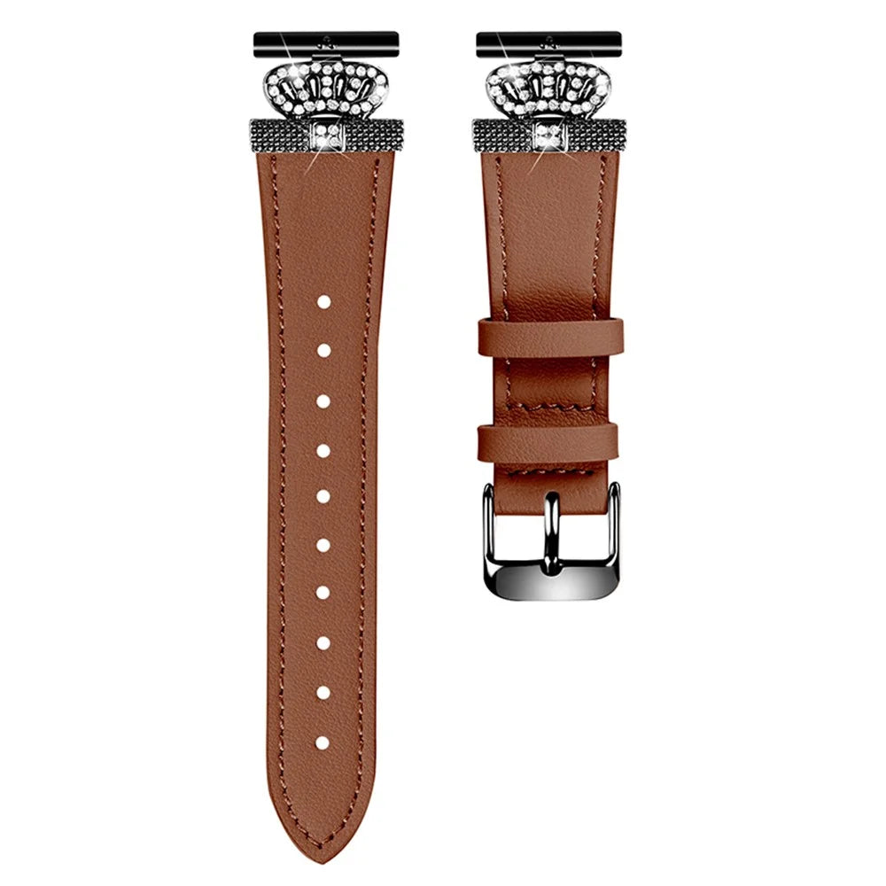 For Garmin Forerunner 245 / 245 Music Cowhide Band Crown Design Watch Strap with Black Buckle - Brown - 1