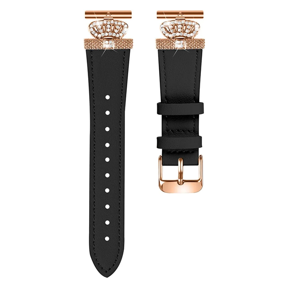 For Samsung Galaxy Watch FE 40mm / Watch4 40mm 42mm / Watch5 40mm / 44mm / 45mm Genuine Cow Leather Watchband, Rose Gold Connector - Black - 1