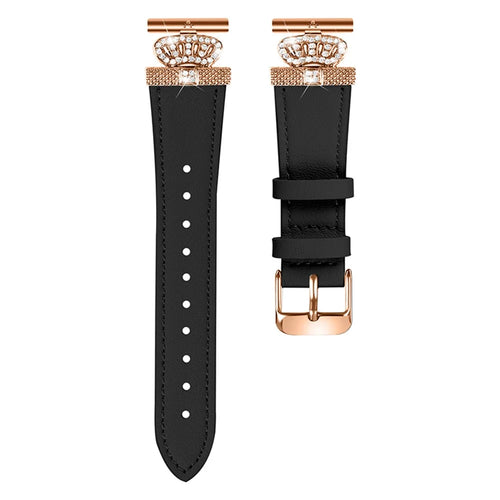 For Samsung Galaxy Watch FE 40mm / Watch4 40mm 42mm / Watch5 40mm / 44mm / 45mm Genuine Cow Leather Watchband, Rose Gold Connector - Black - 1