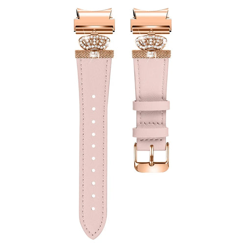 For Samsung Galaxy Watch6 40mm  /  44mm  /  Watch6 Classic 43mm  /  47mm Watchband with Rose Gold Connector Genuine Cow Leather Strap - Pink - 1