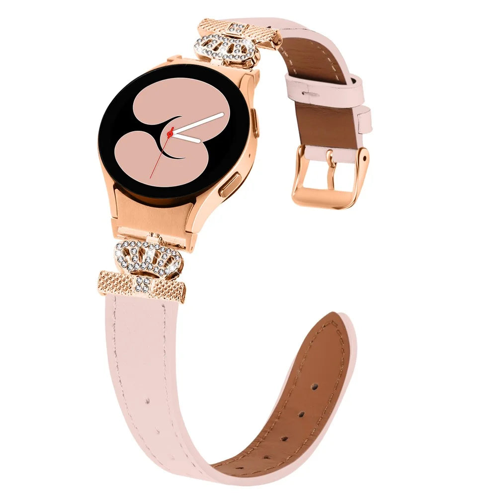 For Samsung Galaxy Watch6 40mm  /  44mm  /  Watch6 Classic 43mm  /  47mm Watchband with Rose Gold Connector Genuine Cow Leather Strap - Pink - 3
