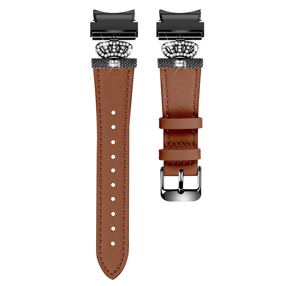 For Samsung Galaxy Watch6 40mm  /  44mm  /  Watch6 Classic 43mm  /  47mm Watchband with Black Connector Genuine Cow Leather Strap - Brown - 1