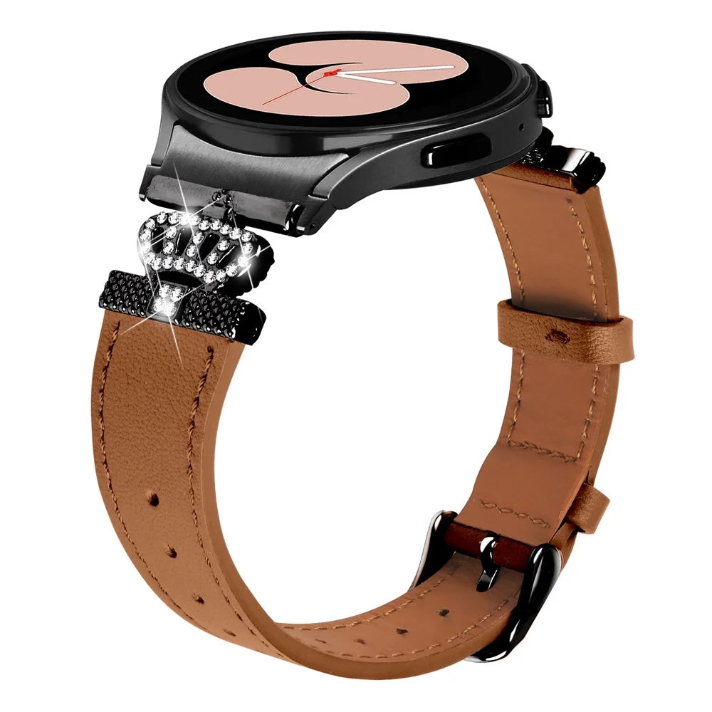 For Samsung Galaxy Watch6 40mm  /  44mm  /  Watch6 Classic 43mm  /  47mm Watchband with Black Connector Genuine Cow Leather Strap - Brown - 2