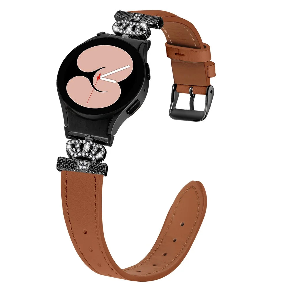 For Samsung Galaxy Watch6 40mm  /  44mm  /  Watch6 Classic 43mm  /  47mm Watchband with Black Connector Genuine Cow Leather Strap - Brown - 3