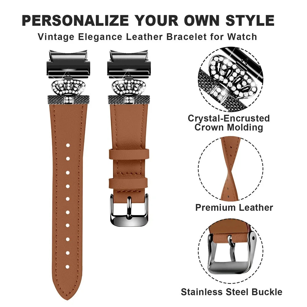 For Samsung Galaxy Watch6 40mm  /  44mm  /  Watch6 Classic 43mm  /  47mm Watchband with Black Connector Genuine Cow Leather Strap - Brown - 4