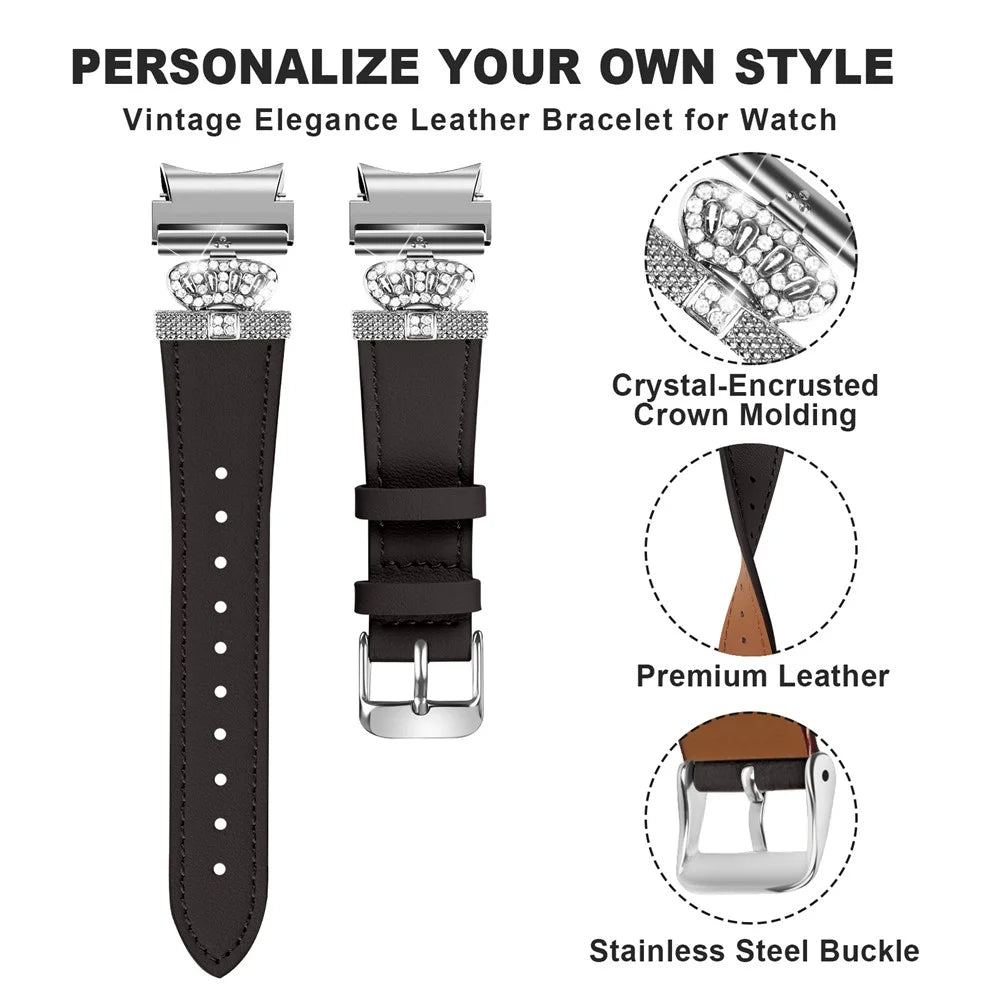 For Samsung Galaxy Watch6 40mm  /  44mm  /  Watch6 Classic 43mm  /  47mm Watchband with Silver Connector Genuine Cow Leather Strap - Black - 4